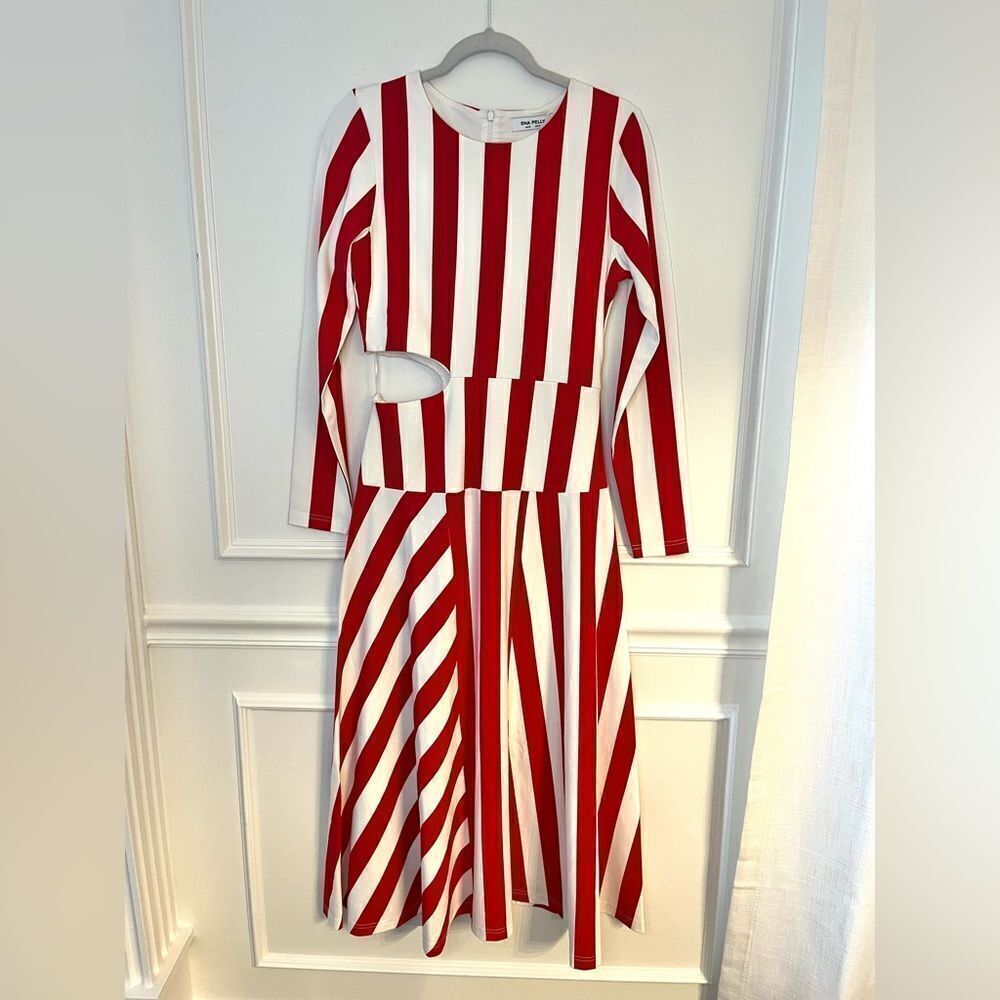 Ena Pelly Clemence Long Sleeve Jersey Dress True Red Stripe Sz 4 NWT
